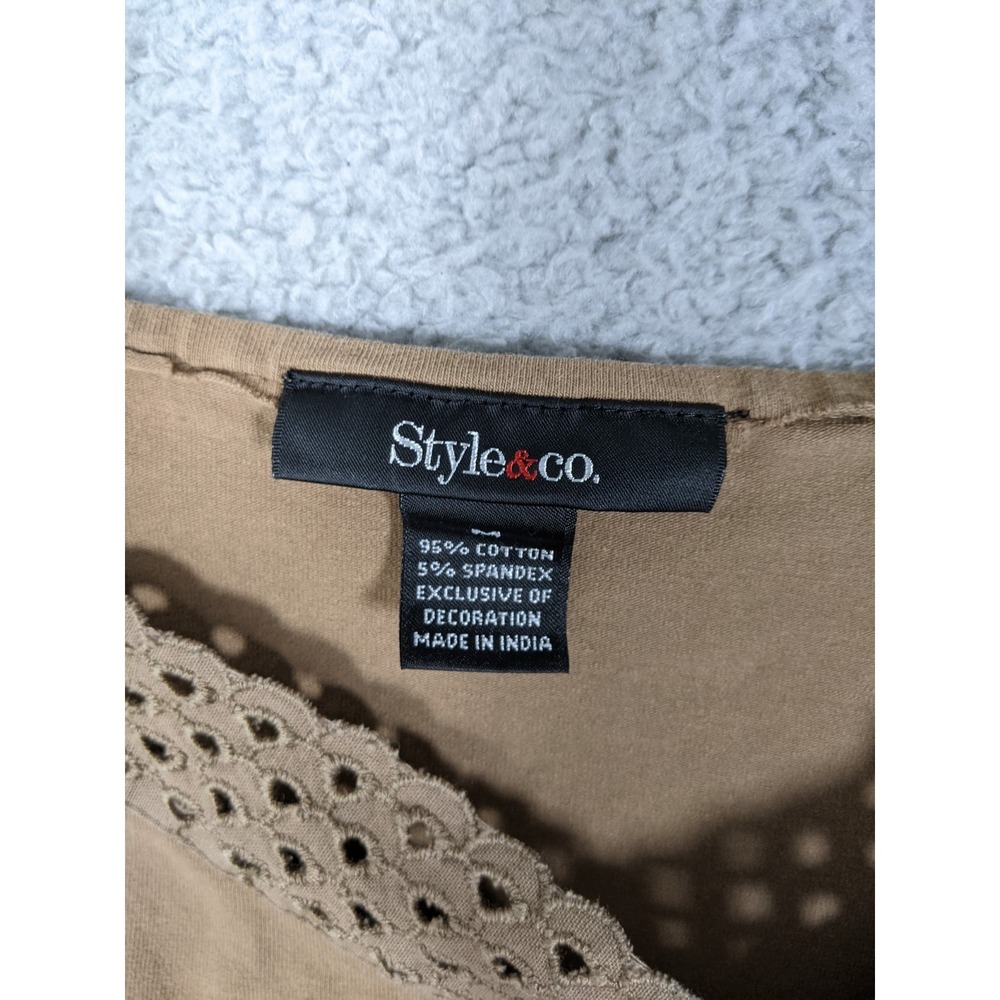 Style & Co Camisole Tank Top Womens M Brown Cotton Stretch Crochet Trim Y2K - Picture 5 of 7